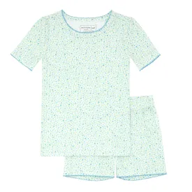 girls hibiscus ditsy shirt and short pima pajamas set