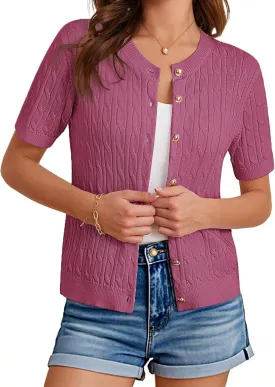 GRACE KARIN Women's Short Sleeve Button Up Summer Cardigan Sweater Y2K Cardigan Jacket (Runs Big, Suggest Size Down)
