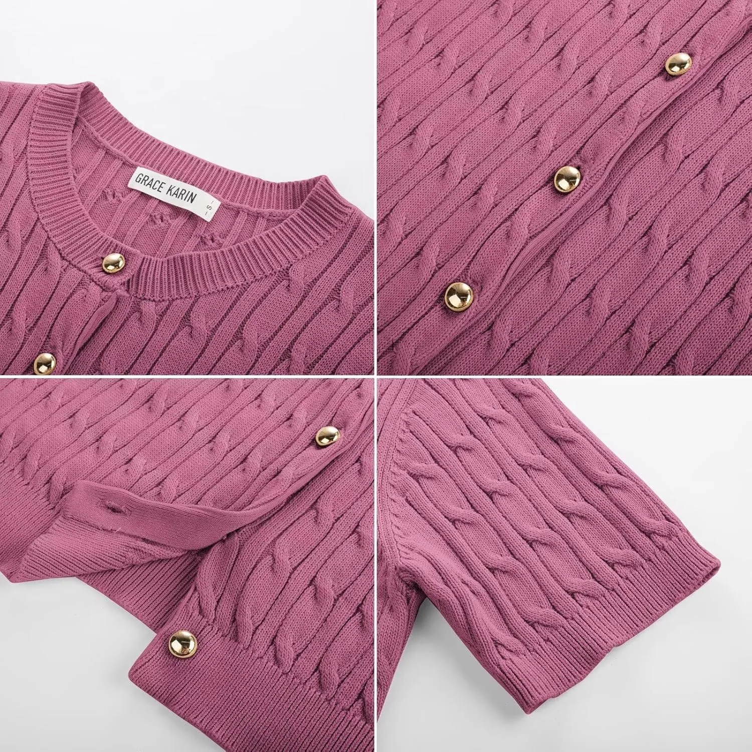 GRACE KARIN Women's Short Sleeve Button Up Summer Cardigan Sweater Y2K Cardigan Jacket (Runs Big, Suggest Size Down)