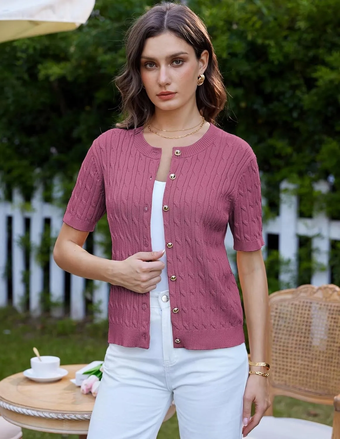 GRACE KARIN Women's Short Sleeve Button Up Summer Cardigan Sweater Y2K Cardigan Jacket (Runs Big, Suggest Size Down)