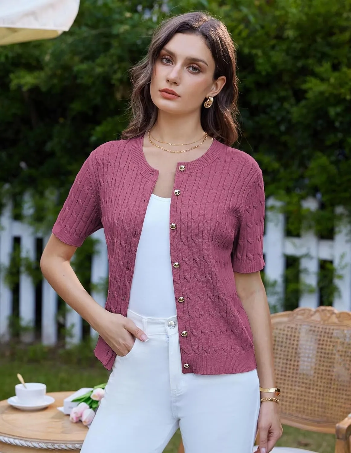 GRACE KARIN Women's Short Sleeve Button Up Summer Cardigan Sweater Y2K Cardigan Jacket (Runs Big, Suggest Size Down)