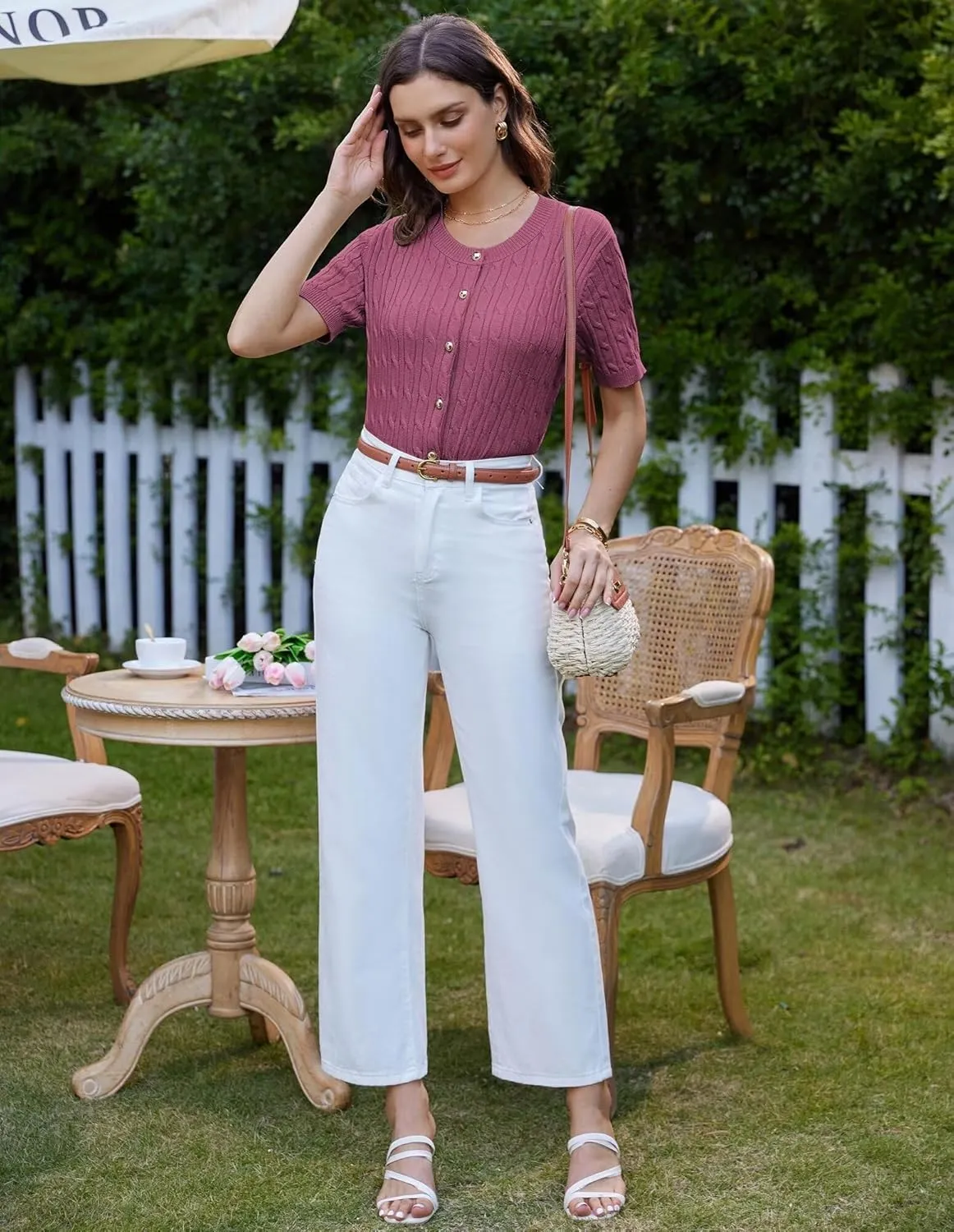 GRACE KARIN Women's Short Sleeve Button Up Summer Cardigan Sweater Y2K Cardigan Jacket (Runs Big, Suggest Size Down)