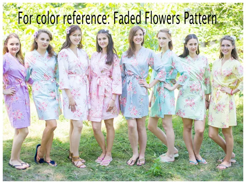 Grayed Jade Faded Flowers Pattern Bridesmaids Robes