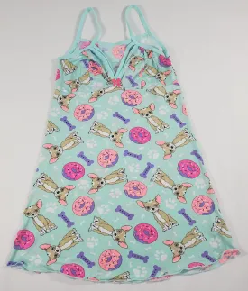 Green-blue Women's nightie Green-blue trim puppies and donuts theme