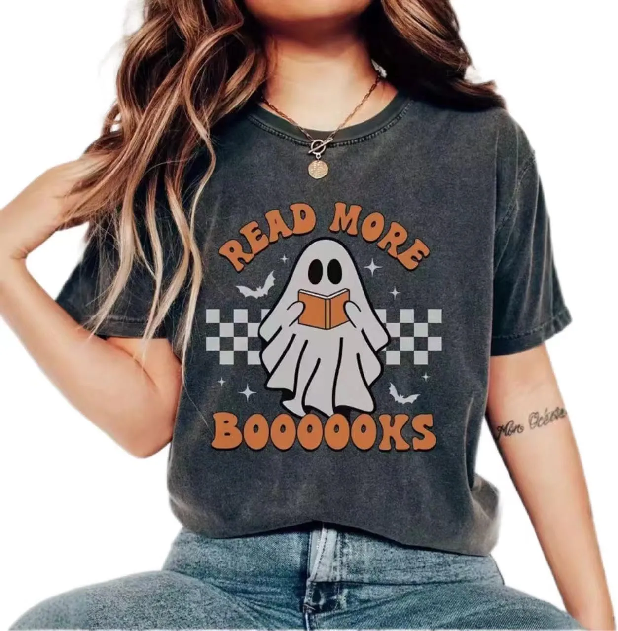 Halloween Cute Ghost Pattern Short Sleeve Halloween Graffiti Tshirt