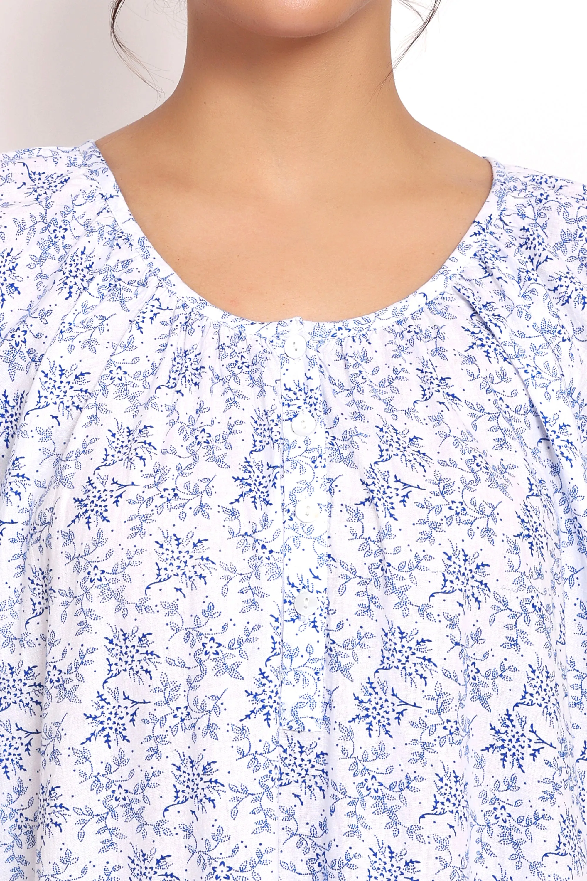 Hamptons Cap Sleeve Nightie White/Navy Floral