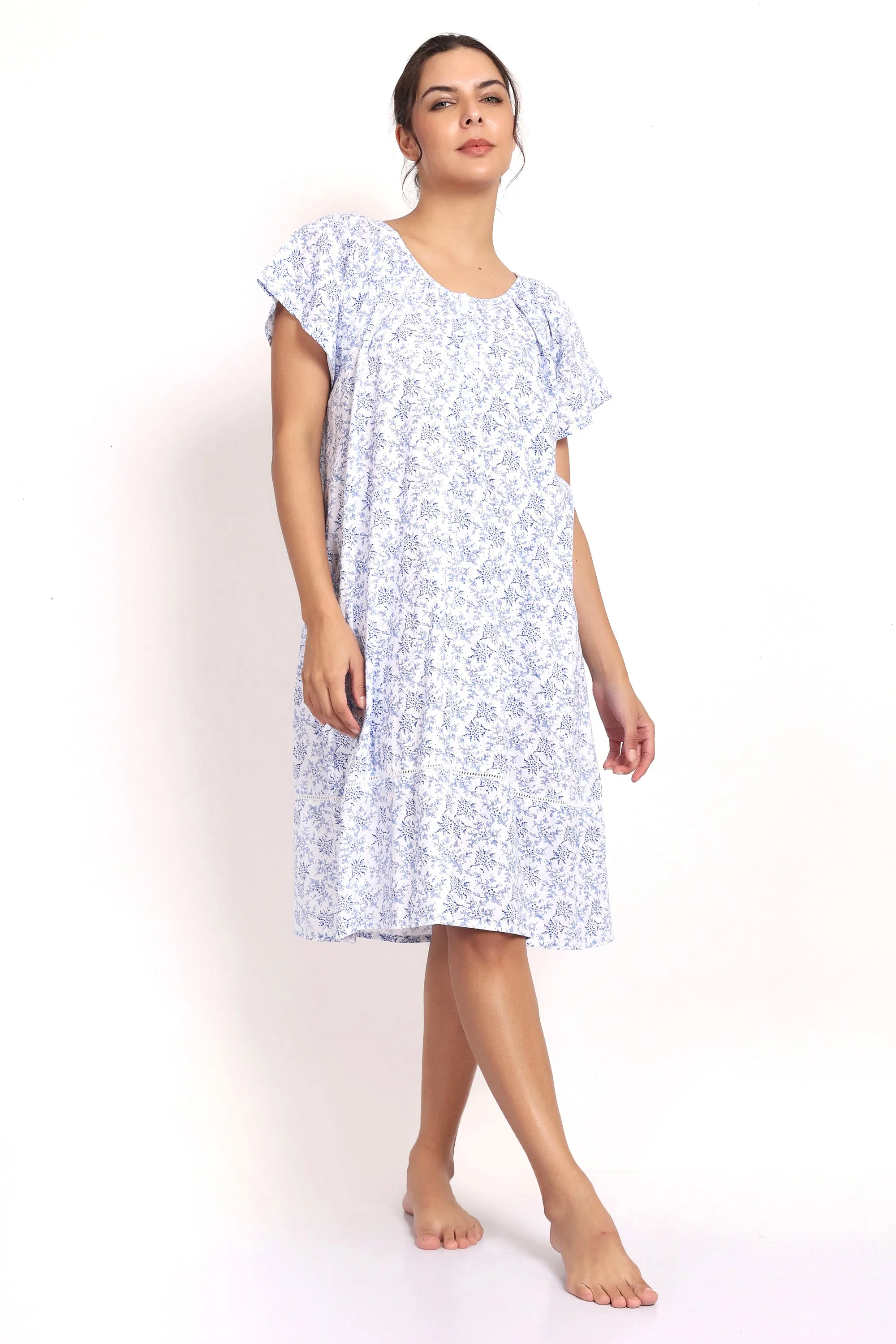 Hamptons Cap Sleeve Nightie White/Navy Floral