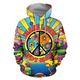 Hippie Sign Make Love Not War 3D Full Printed Unisex Hoodie, Hippie Gifts