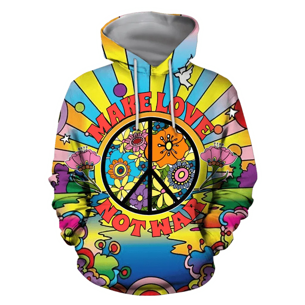Hippie Sign Make Love Not War 3D Full Printed Unisex Hoodie, Hippie Gifts