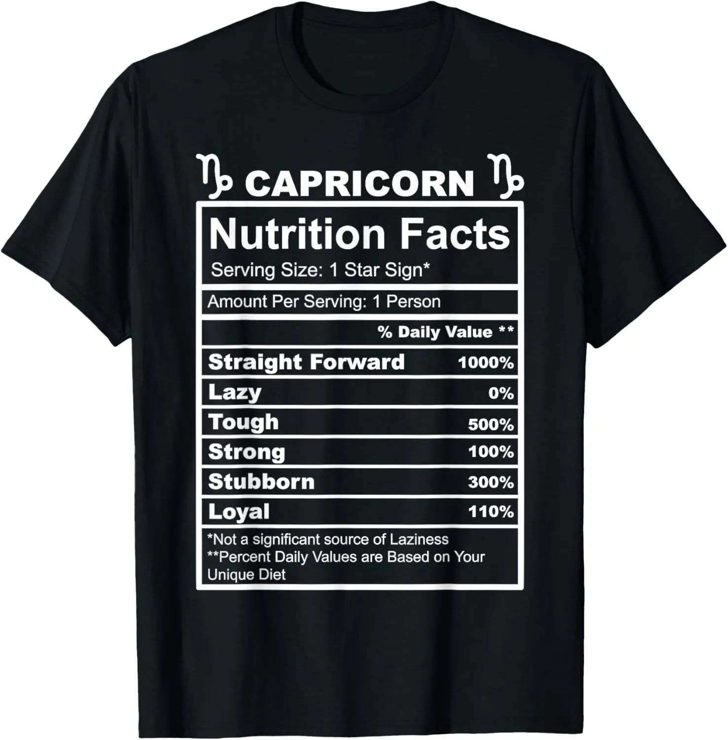 Horoscope Zodiac Sign Astrology Nutrition Facts Capricorn T-Shirt
