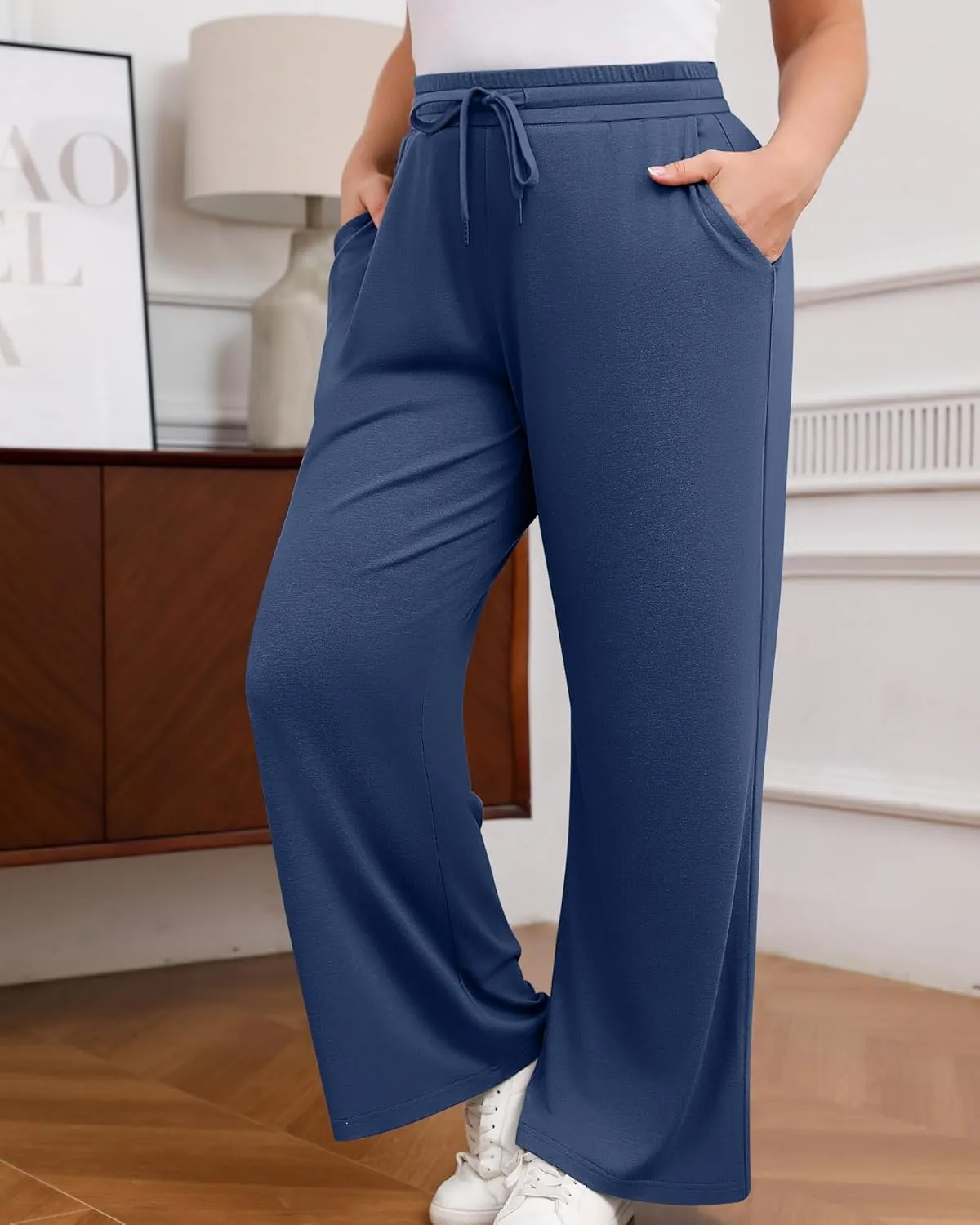 Huukeay 3 Pack Women's Plus Size Pants Wide Leg Yoga Pants Baggy Lounge Sweatpants with Pockets Drawstring High Waist Jogger