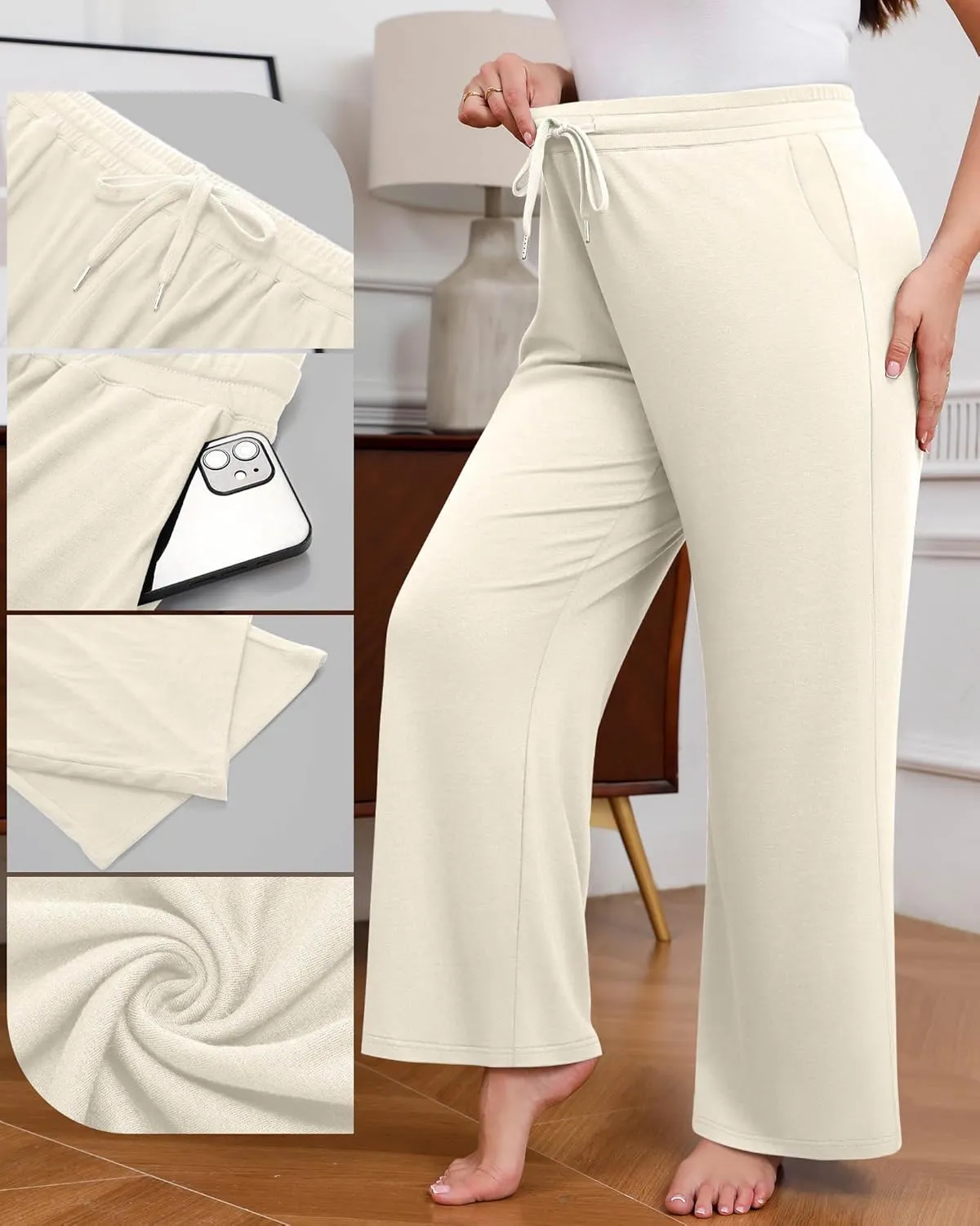 Huukeay 3 Pack Women's Plus Size Pants Wide Leg Yoga Pants Baggy Lounge Sweatpants with Pockets Drawstring High Waist Jogger