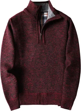 JEShifangjiusu Men'S Quarter Zip Velvet Sweater Slim Fit Casual Knitted Turtleneck Pullover Mock Neck Ribbed Polo Sweater