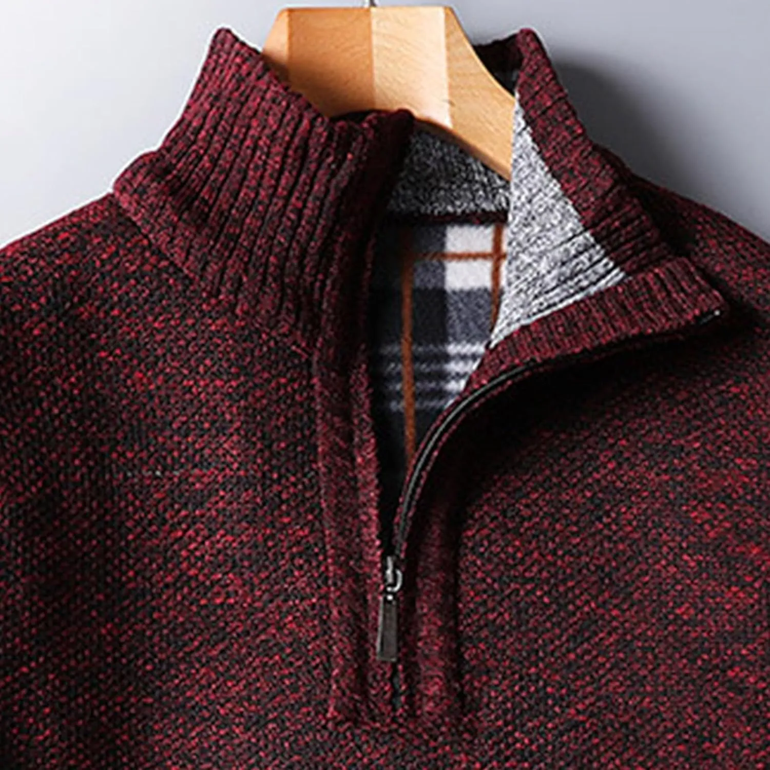 JEShifangjiusu Men'S Quarter Zip Velvet Sweater Slim Fit Casual Knitted Turtleneck Pullover Mock Neck Ribbed Polo Sweater