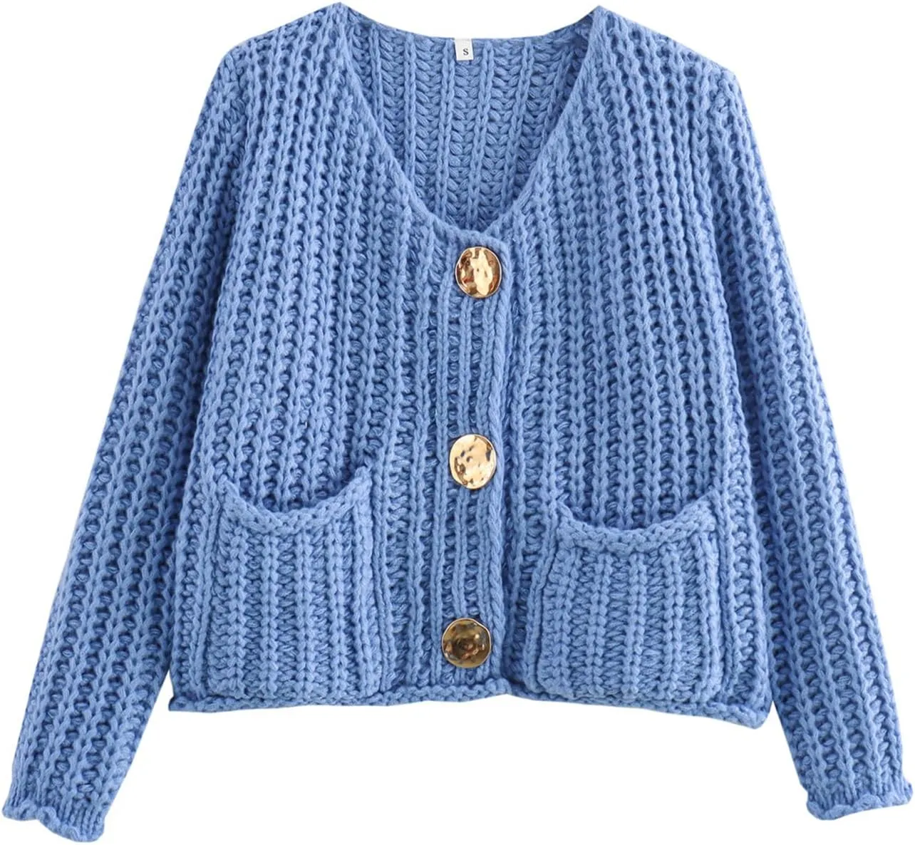 Kissonic Womens Cropped Cardigan Sweater Button Down Long Sleeve Chunky Soft Knit Sweater Open Front Loose Casual Coat