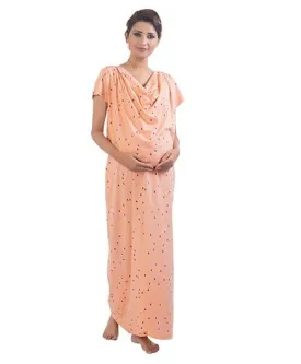 Kriti Short Sleeves Printed Nursing Maternity Nighty - Peach