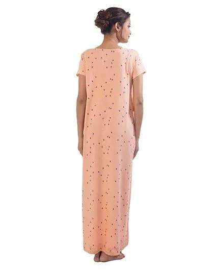 Kriti Short Sleeves Printed Nursing Maternity Nighty - Peach