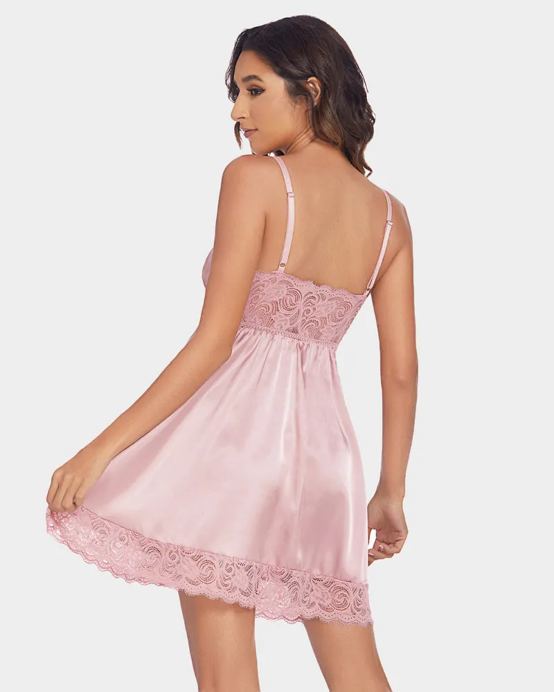 Lace Satin Leopard Slips Nightie Dress