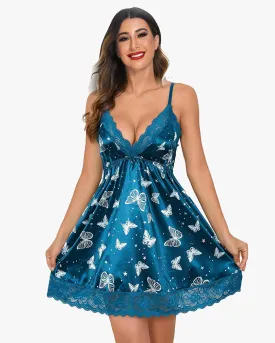 Lace Satin Leopard Slips Nightie Dress