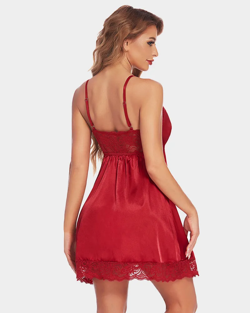 Lace Satin Leopard Slips Nightie Dress