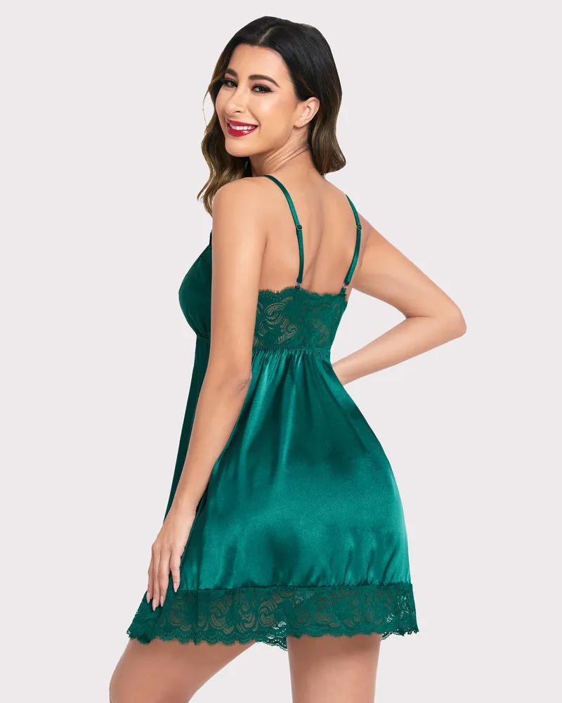 Lace Satin Leopard Slips Nightie Dress
