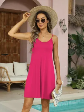 Ladmous Women Spaghetti Strap Summer Dress Floral Sundresses Beach Cover Up Dresses with Pockets