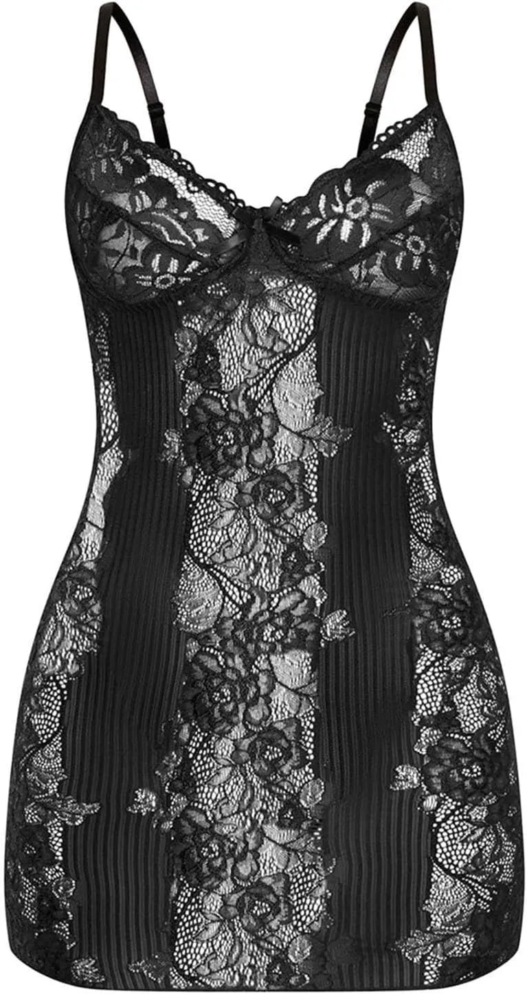 Lingerie Set for Women Bow Tie Lace Edge Sling Dress Jacquard Mesh Lingerie for Women Lace Bodysuit