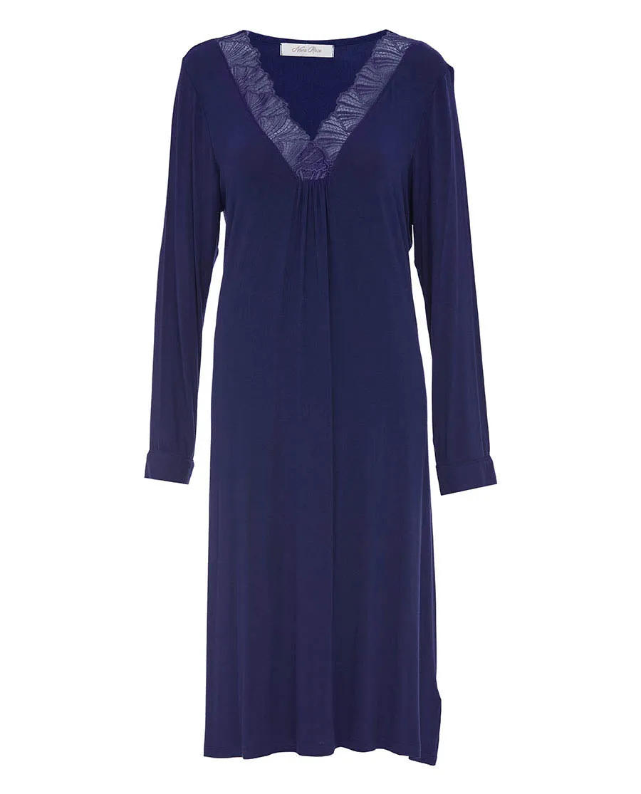Louisa Womens Lace Detail Jersey Long Sleeve Short Nightdress
