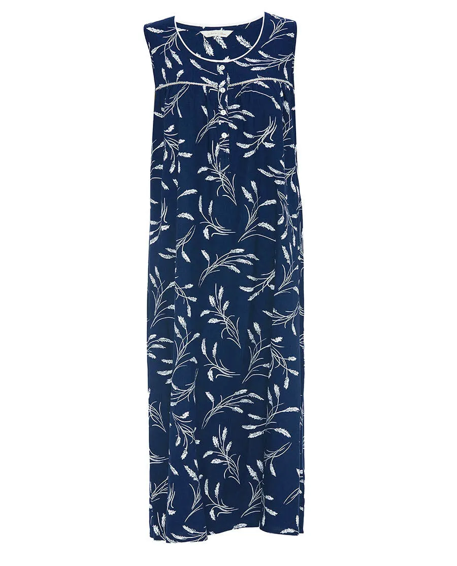 Louisa Womens Lace Detail Wheatsheaf Print Long Nightdress