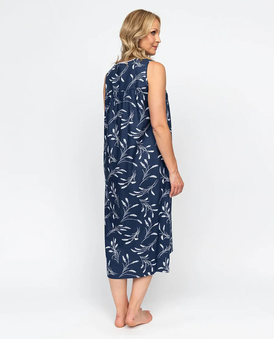 Louisa Womens Lace Detail Wheatsheaf Print Long Nightdress