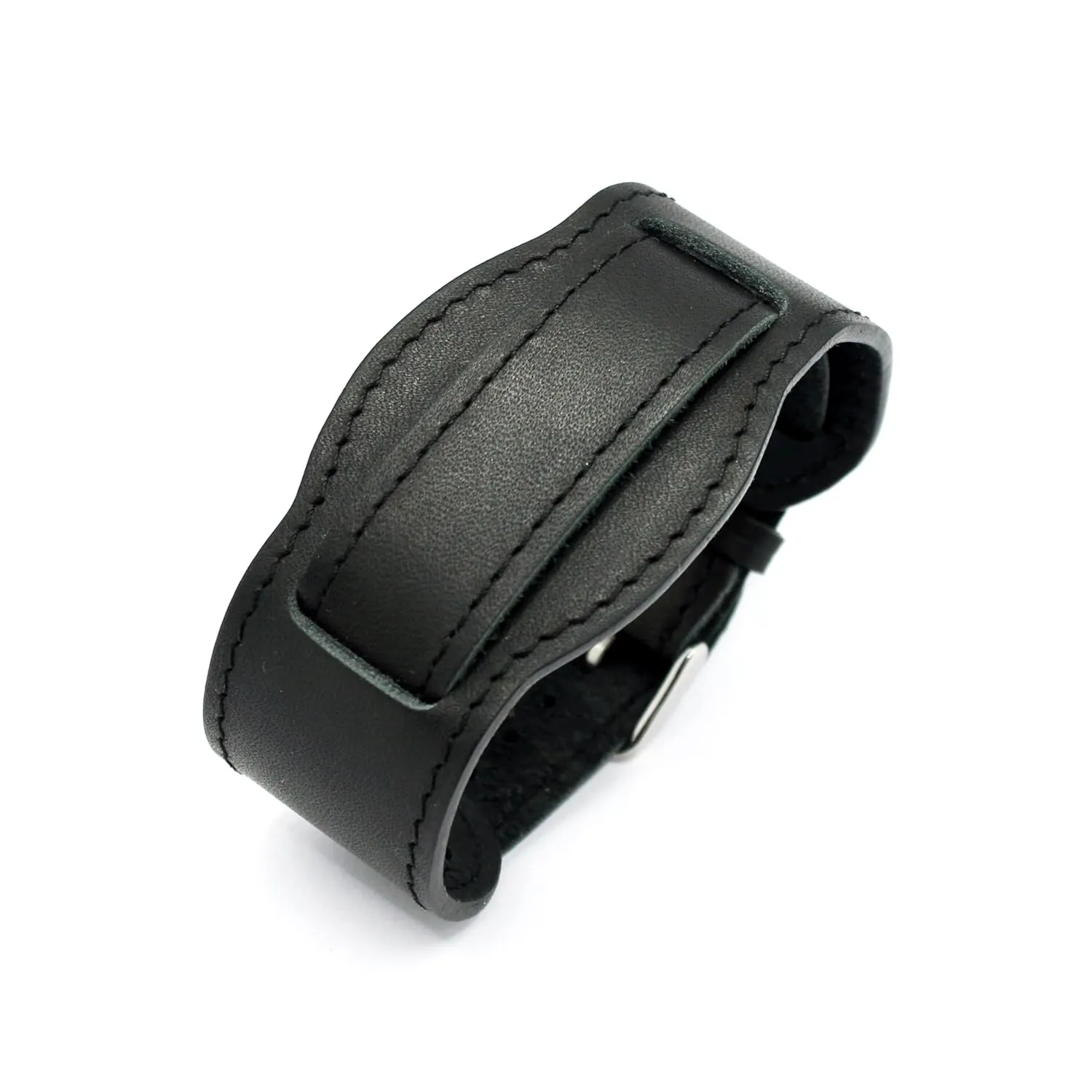 M16S military style 18 mm one piece leather watch strap with wide cuff pad pass through install type