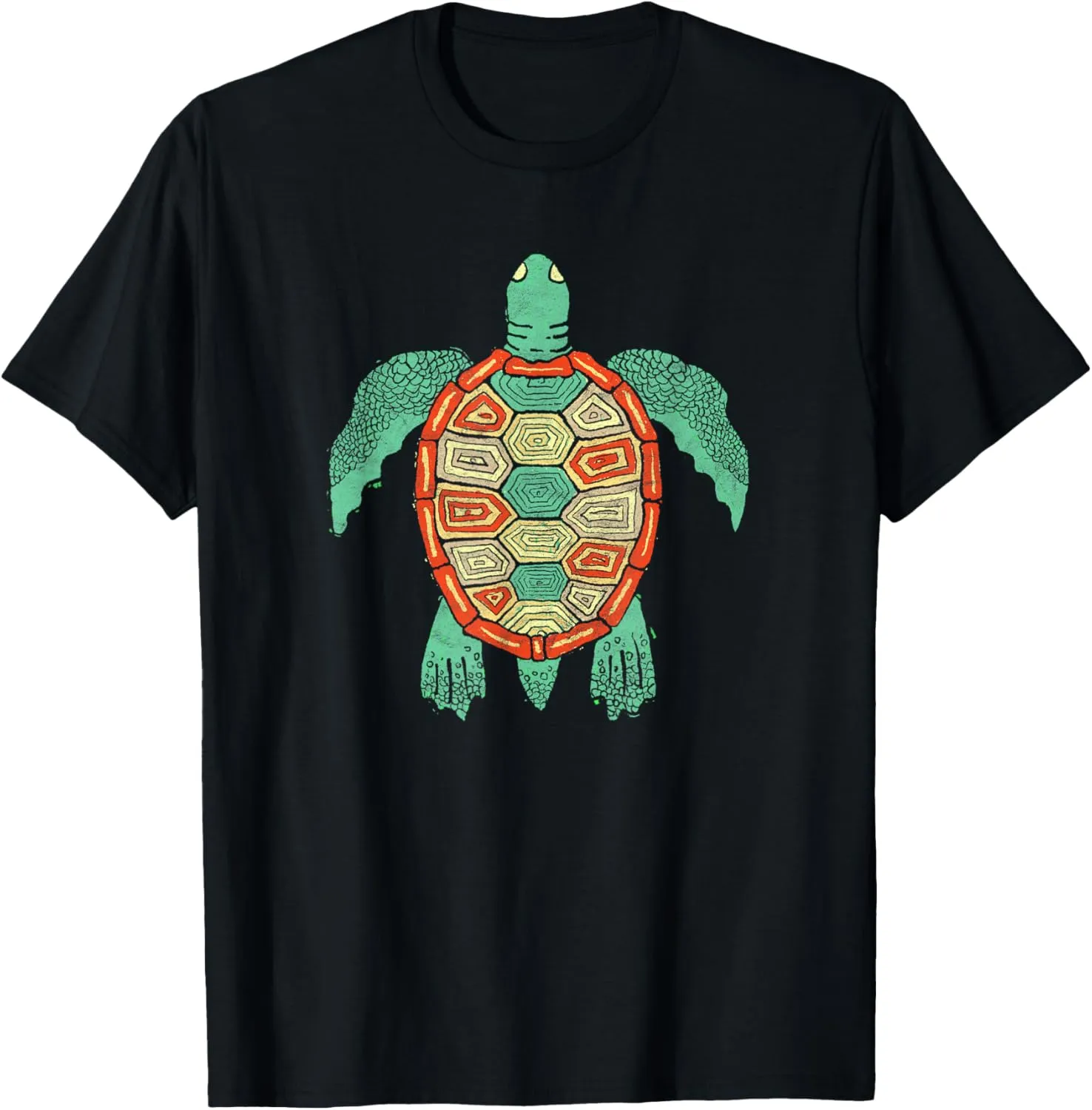 Marine Green Sea Turtle Retro Artistic Abstract Graphic T-Shirt