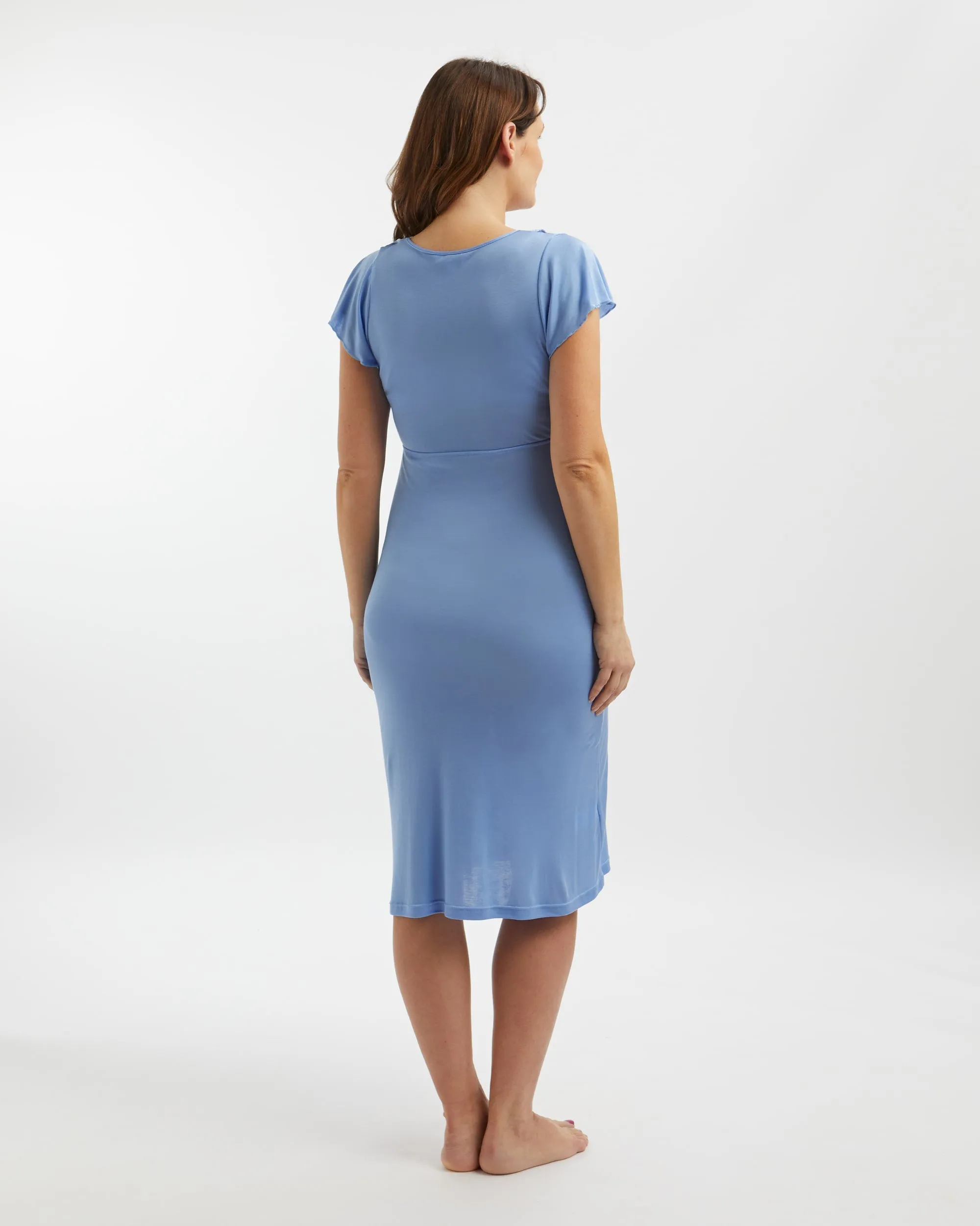 Maternity & Nursing Short Sleeve Lyocell Nightdress - Sky