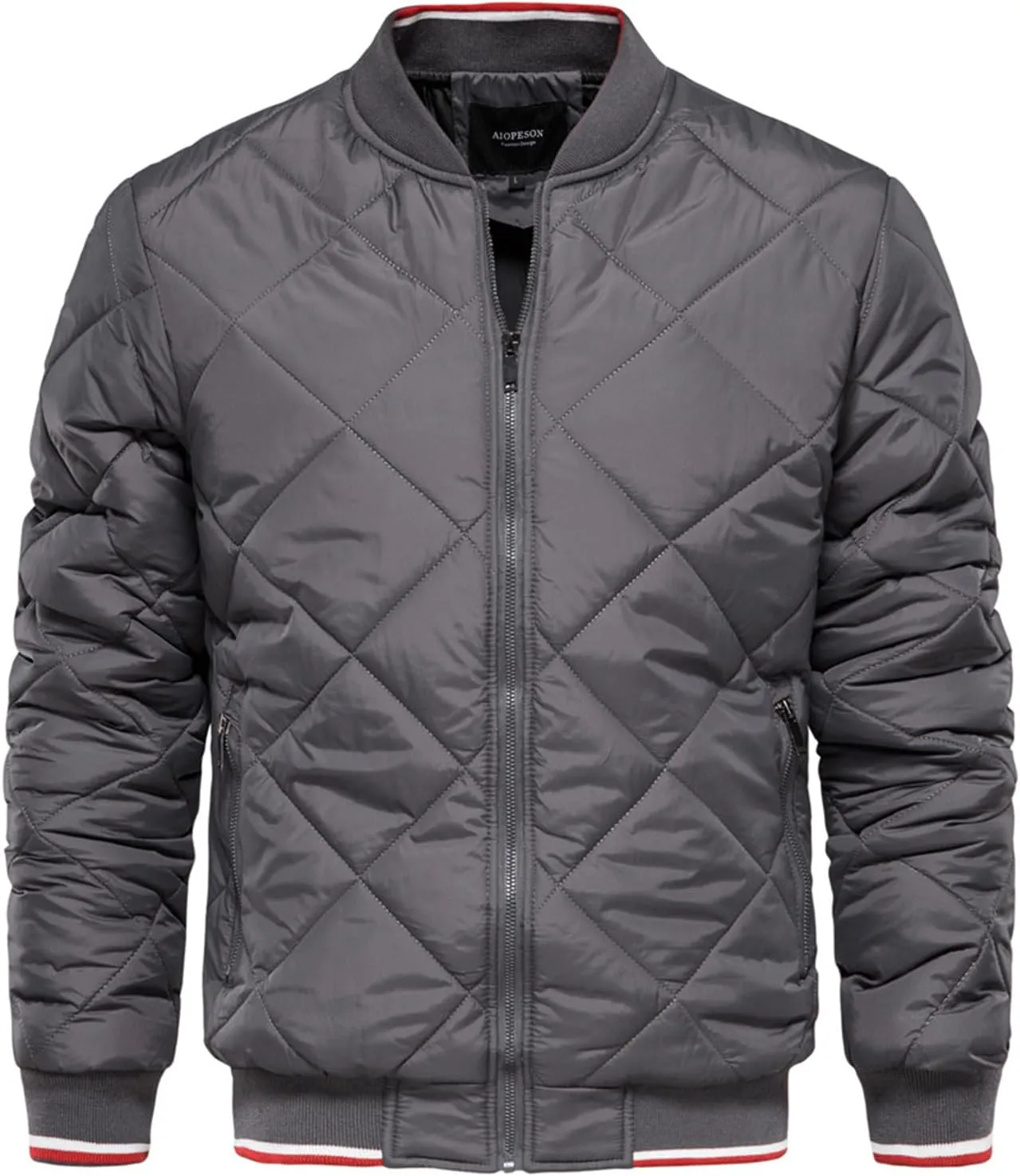 Mens Bomber Jackets Diamond Quilted Fall Winter Puffer Jacket Rib Varsity Lightweight Padded Coats for Men