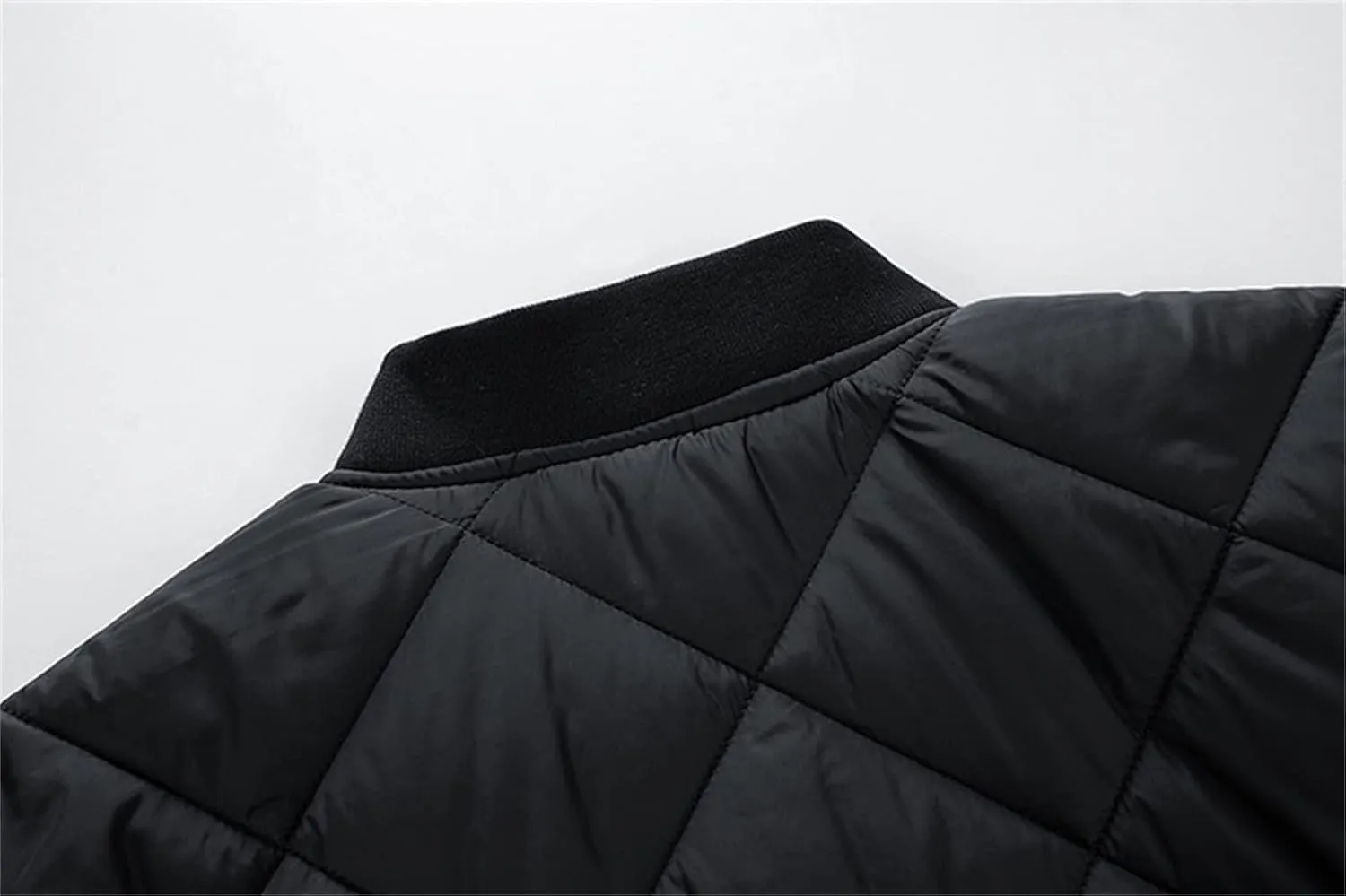 Mens Bomber Jackets Diamond Quilted Fall Winter Puffer Jacket Rib Varsity Lightweight Padded Coats for Men