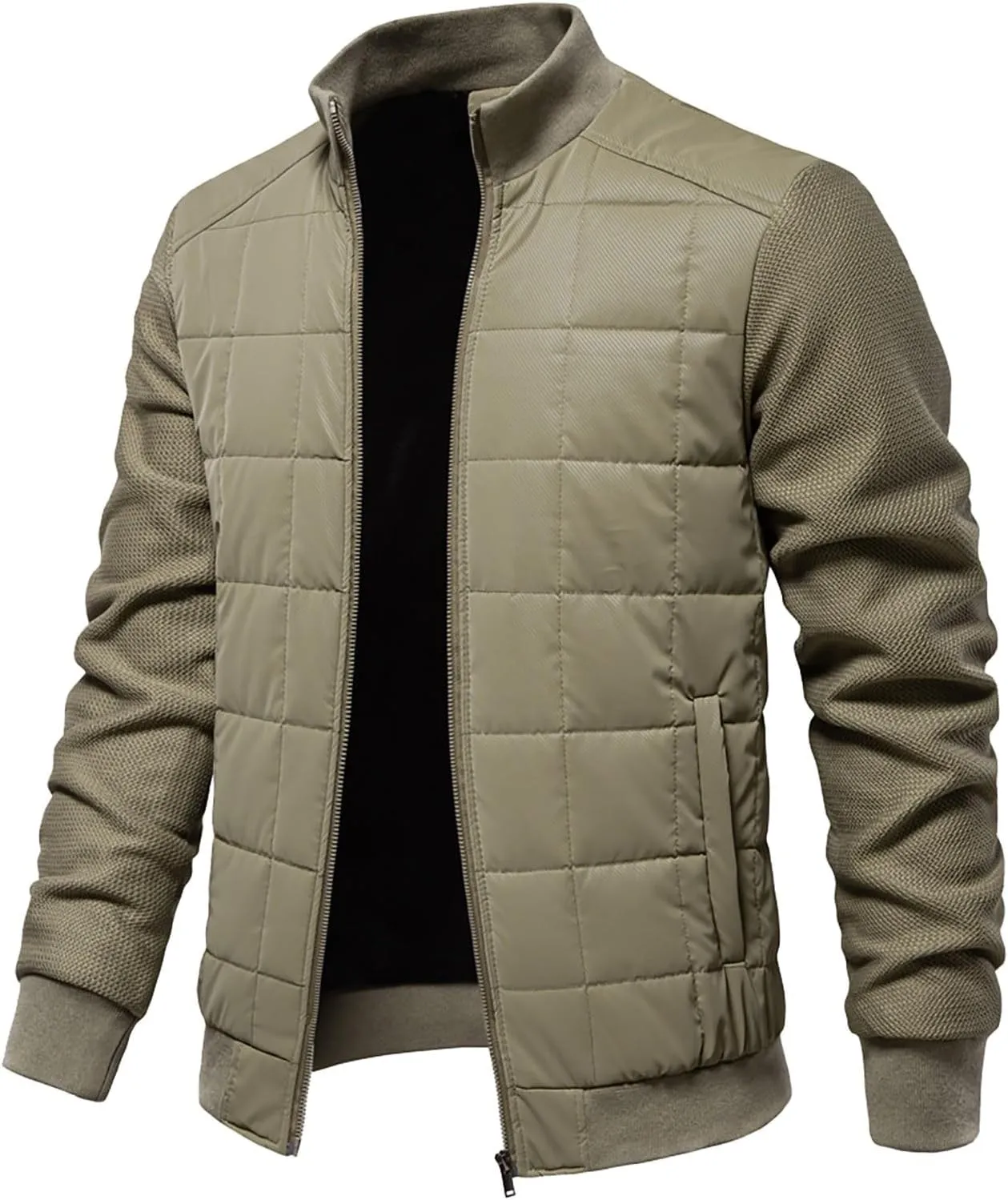 Mens Quilted Flight Bomber Jackets Lightweight Packable Puffer Varsity Coats Warm Winter Zip Up Hiking Padded Coats