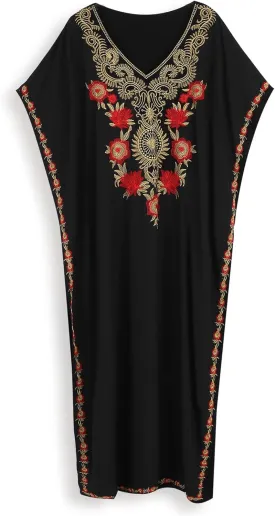 Moroccan Kaftan Dresses for Women Plus Size Caftans Loungewear Embroidered Beach Kaftan Cover up mumu House Dress