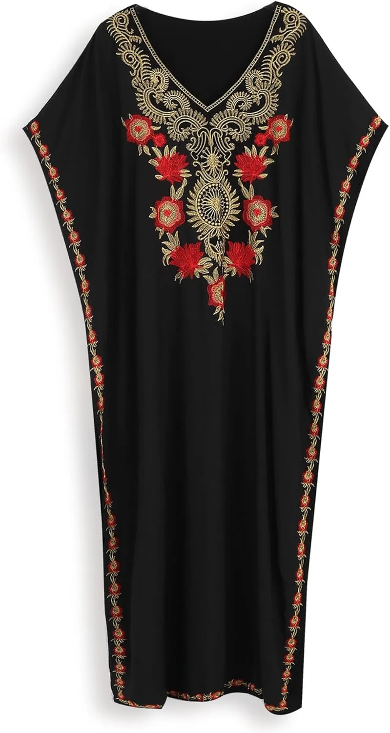 Moroccan Kaftan Dresses for Women Plus Size Caftans Loungewear Embroidered Beach Kaftan Cover up mumu House Dress
