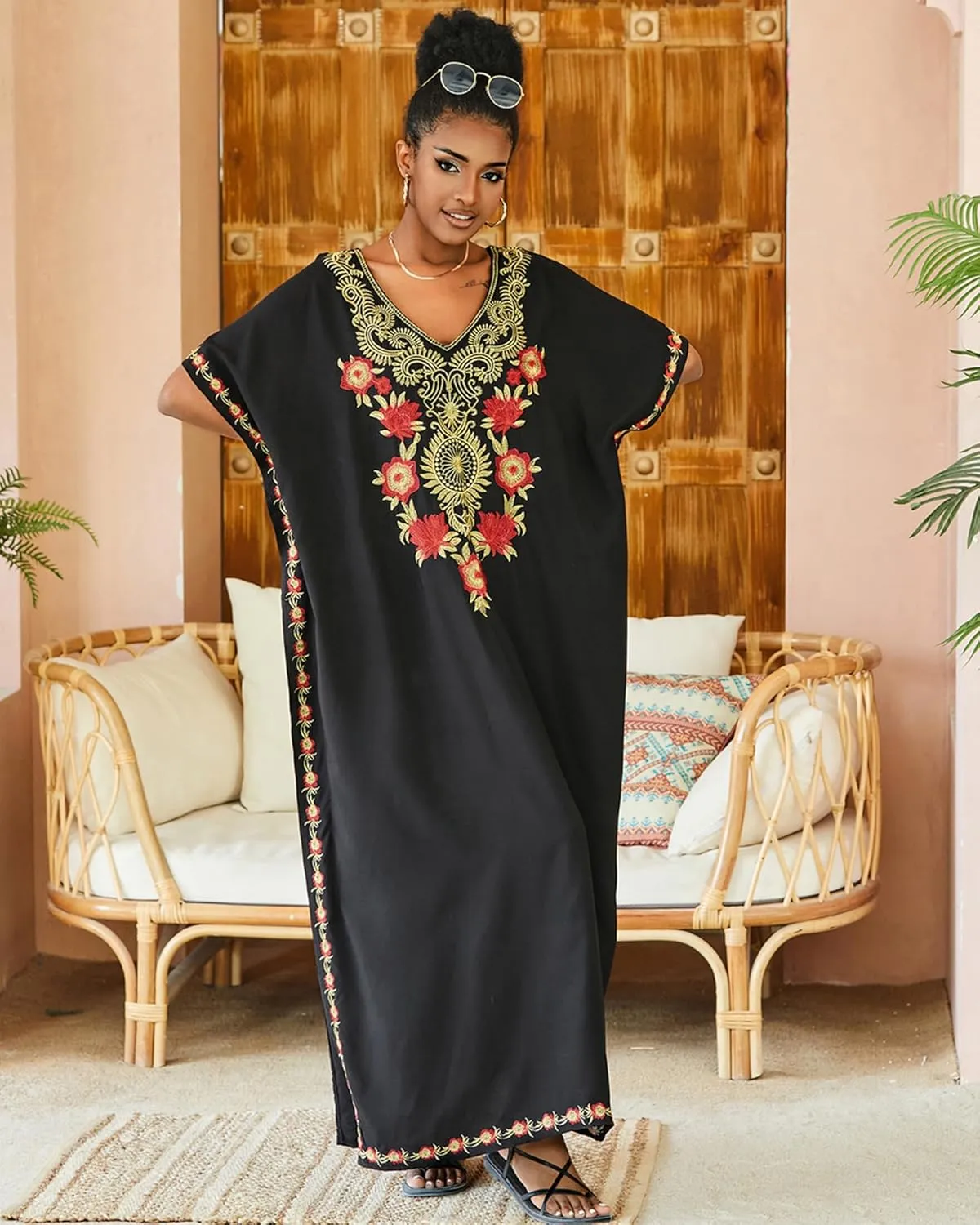 Moroccan Kaftan Dresses for Women Plus Size Caftans Loungewear Embroidered Beach Kaftan Cover up mumu House Dress