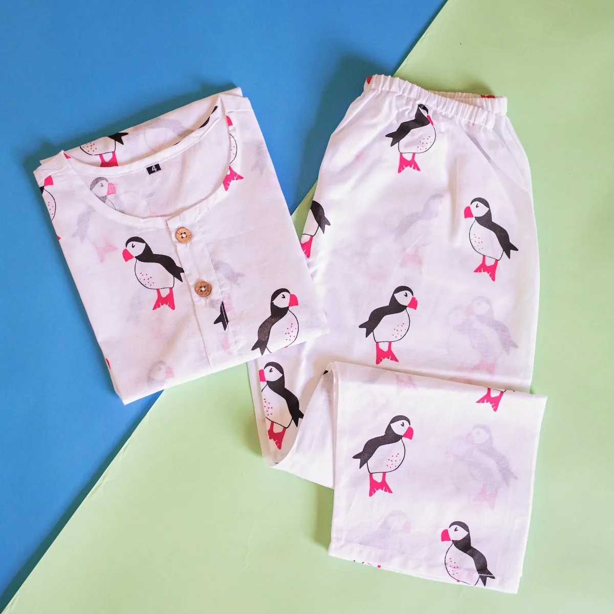 Mr. Puffin- Unisex Kids Cotton Nightwear