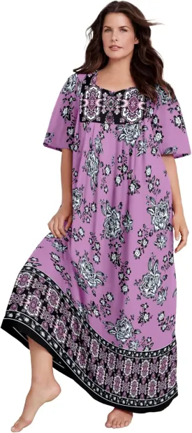 Only Necessities Women's Plus Size Bib Front Lounger House Dress, Nightgown