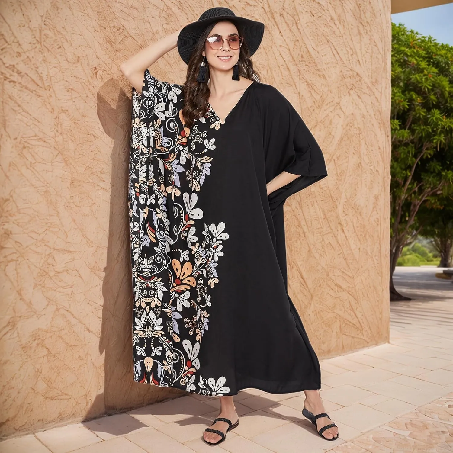 Oussum Women Kaftan Plus Size Polyester Summer Caftan Cover Ups Maxi House Dress