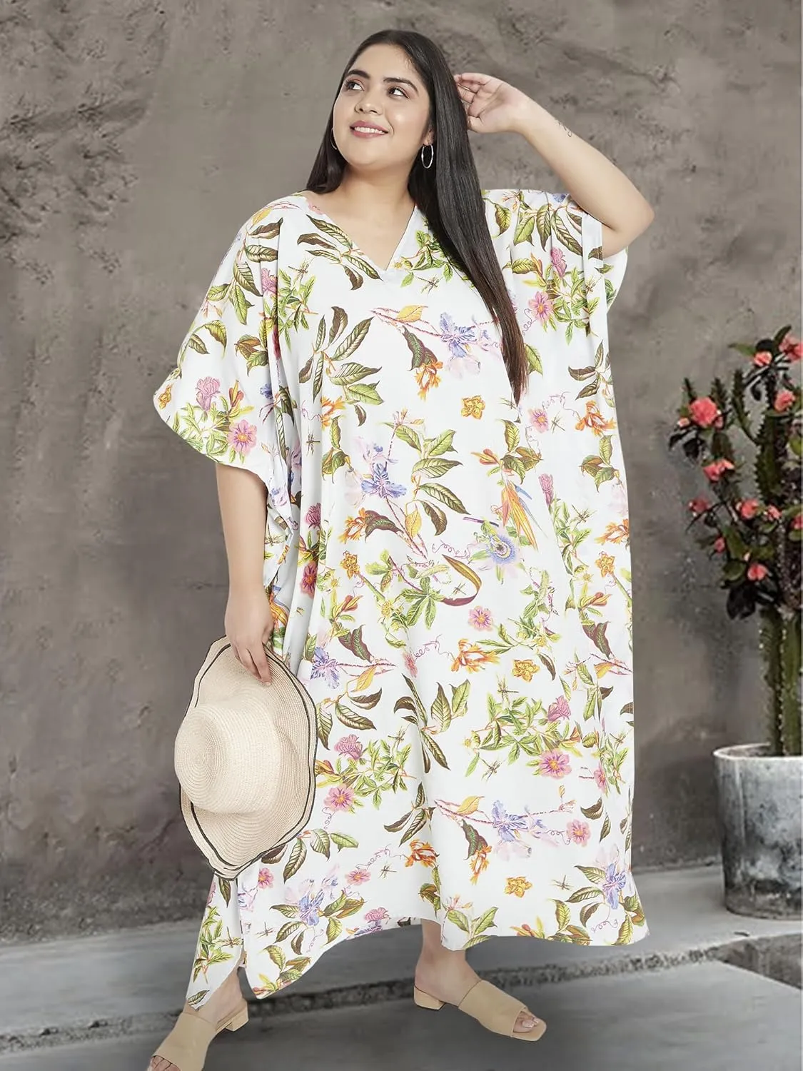 Oussum Women Long Maxi Plus Size Polyester Kaftan Caftan Gown Beach Party Casual Dress