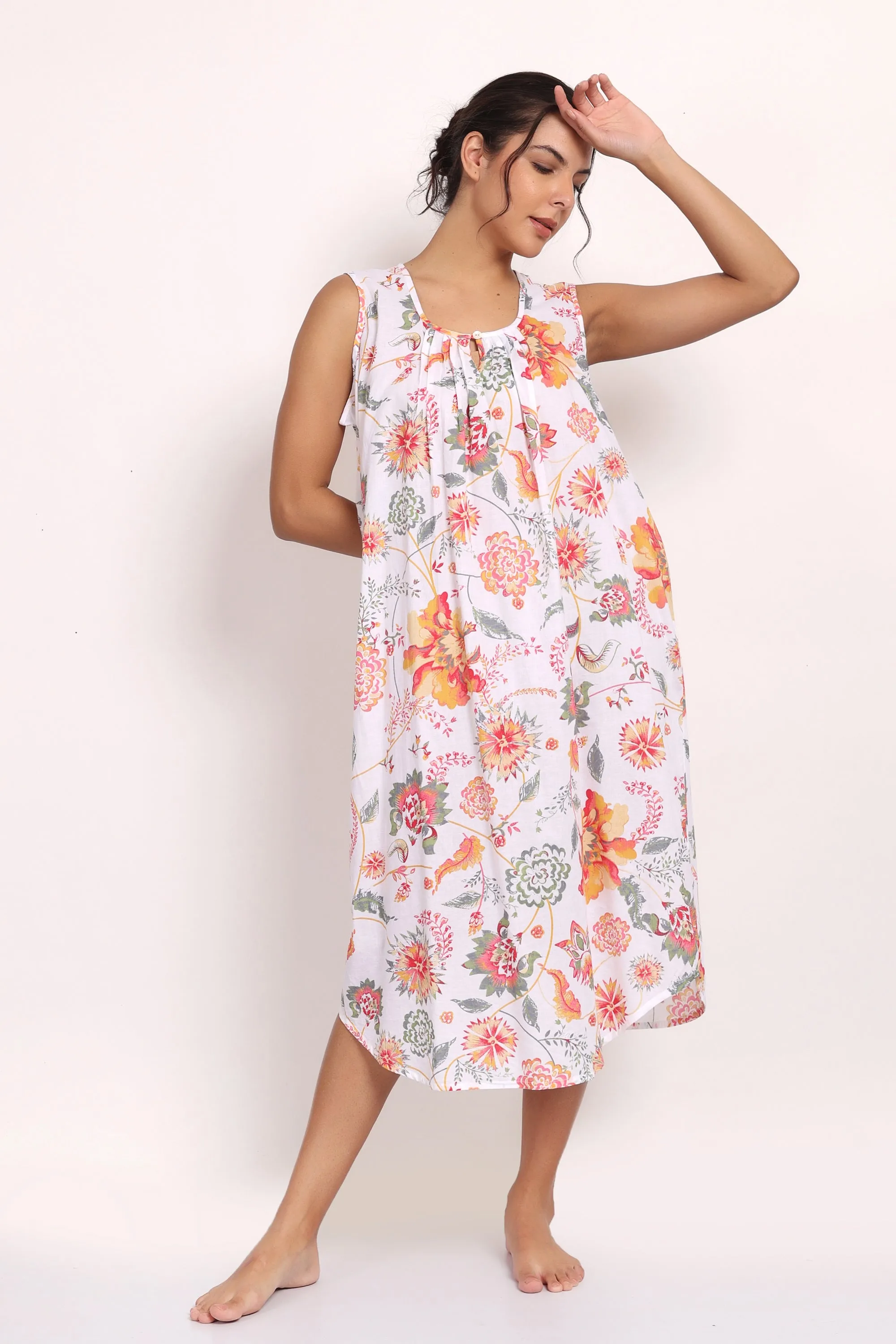 Passionflower Sleeveless Nightie Coral Print