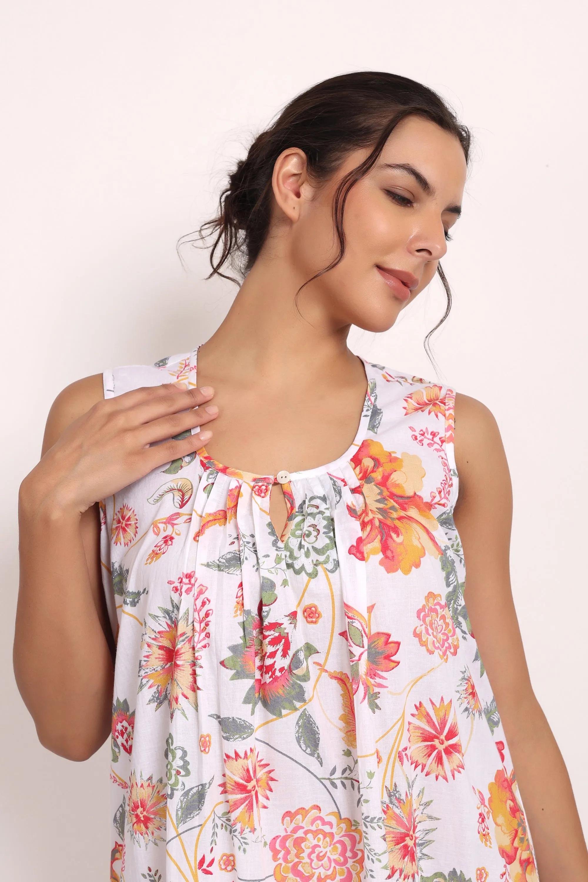 Passionflower Sleeveless Nightie Coral Print