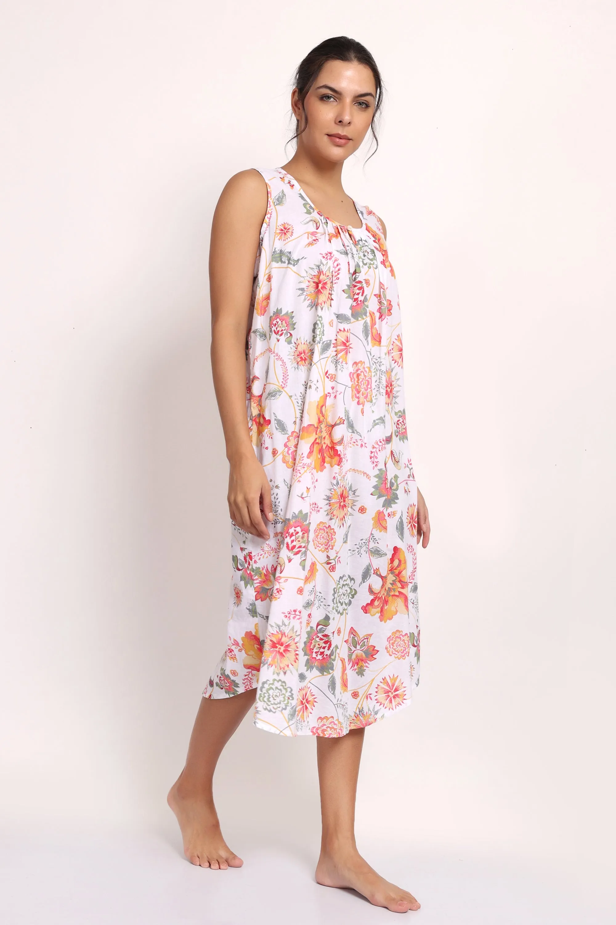 Passionflower Sleeveless Nightie Coral Print