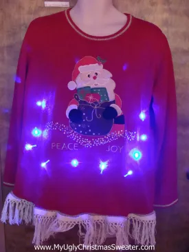 PEACE JOY Santa Ugly Christmas Sweater with Lights