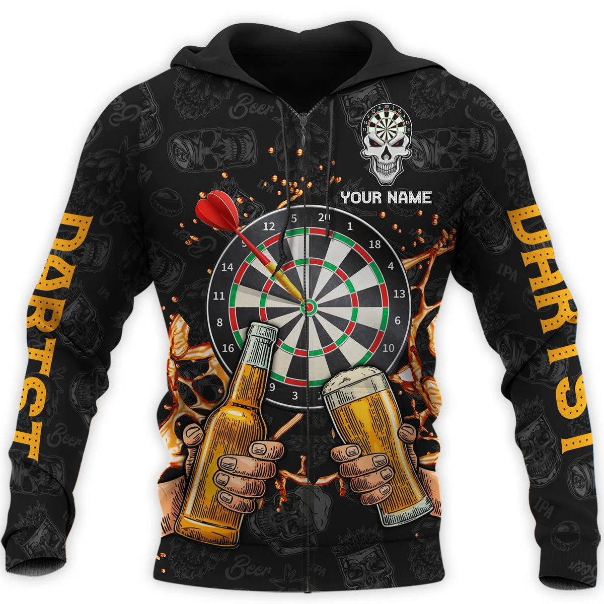Personalized Name Darts Player All Over 3D Hoodie Printed Unisex Shirt, Gift for Dart Lover