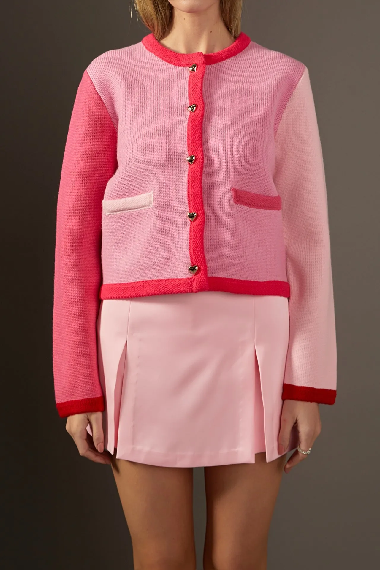 Pink Color Block Sweater Cardigan