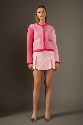 Pink Color Block Sweater Cardigan
